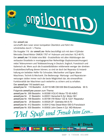 Mercedes Benz  Diesel Motor Typ OM 636 Bild- Ersatzteilliste mit Explosionszeichnungen - annoligno 116